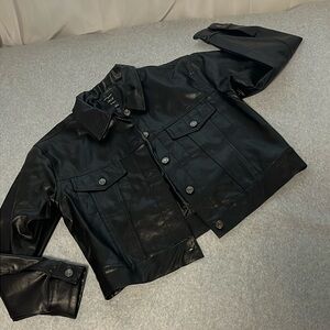 Black Vegan Faux Leather Jacket Womens Large Biker Moto Botton Front